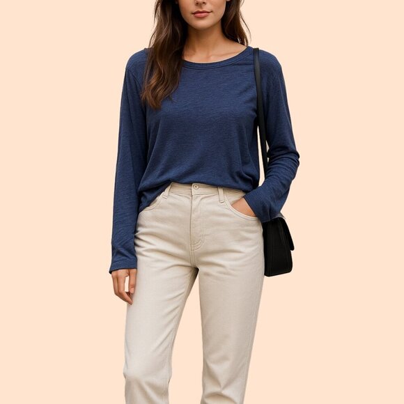 Vince Luxe Navy Long Sleeve Relaxed Top – Size L - Picture 1 of 7